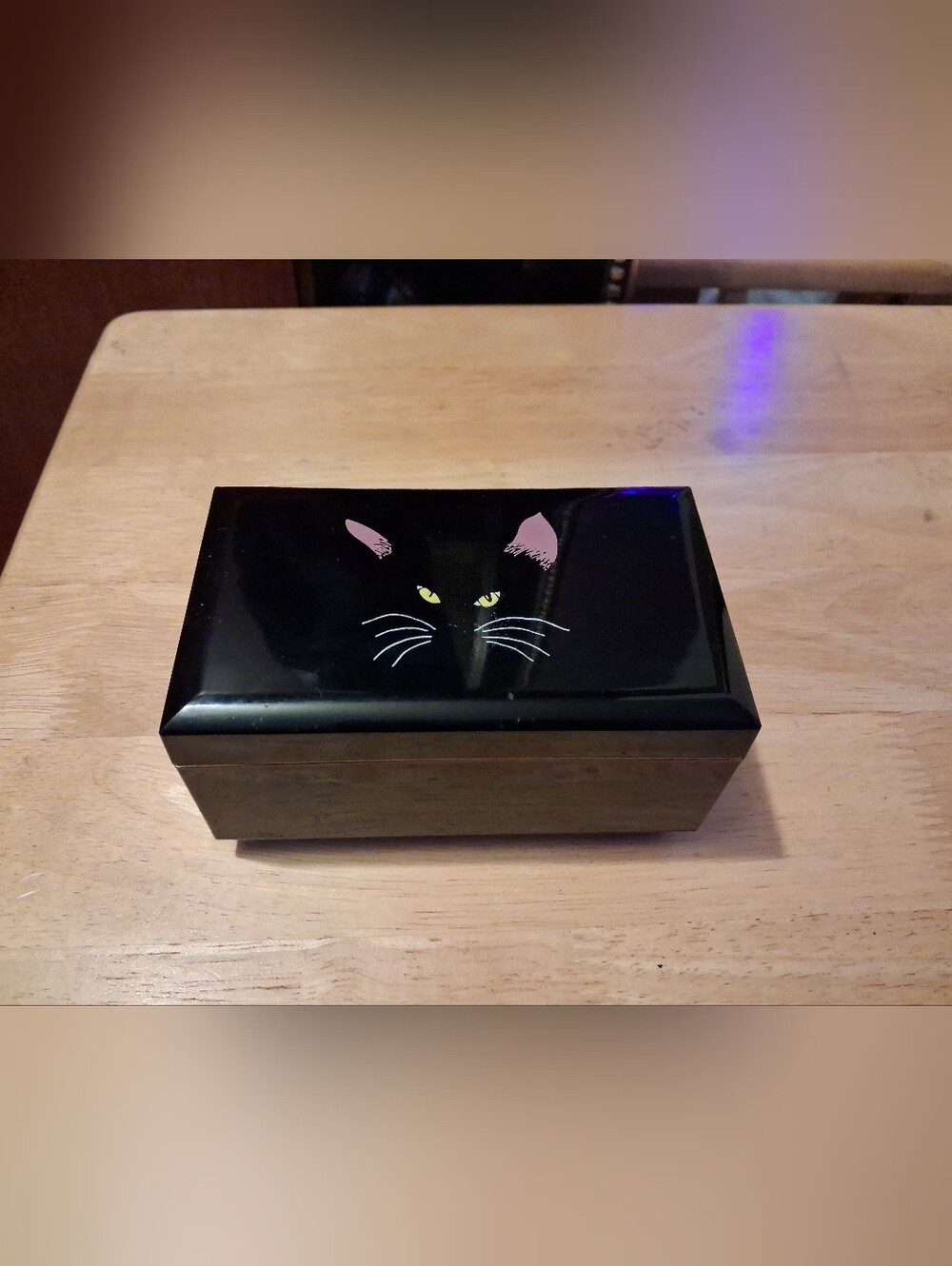 Handmade In Japan Cheryl FLEISHER Otagiri Japan Black Cat Singing Jewelry Box